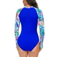 thumbnail image 5 of Alkepwun Womens Rash Guard Long Sleeve One Piece Swimsuit Floral UV Sun Protection Swim Wear Athletic Padded Zip Up Bathing Suit, 5 of 7