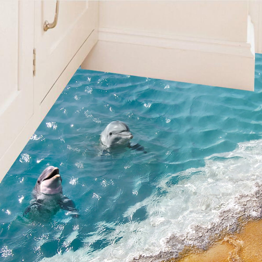 3D Blue Sea Floor Sticker Beach Wall Sticker Waterproof Removable Mural