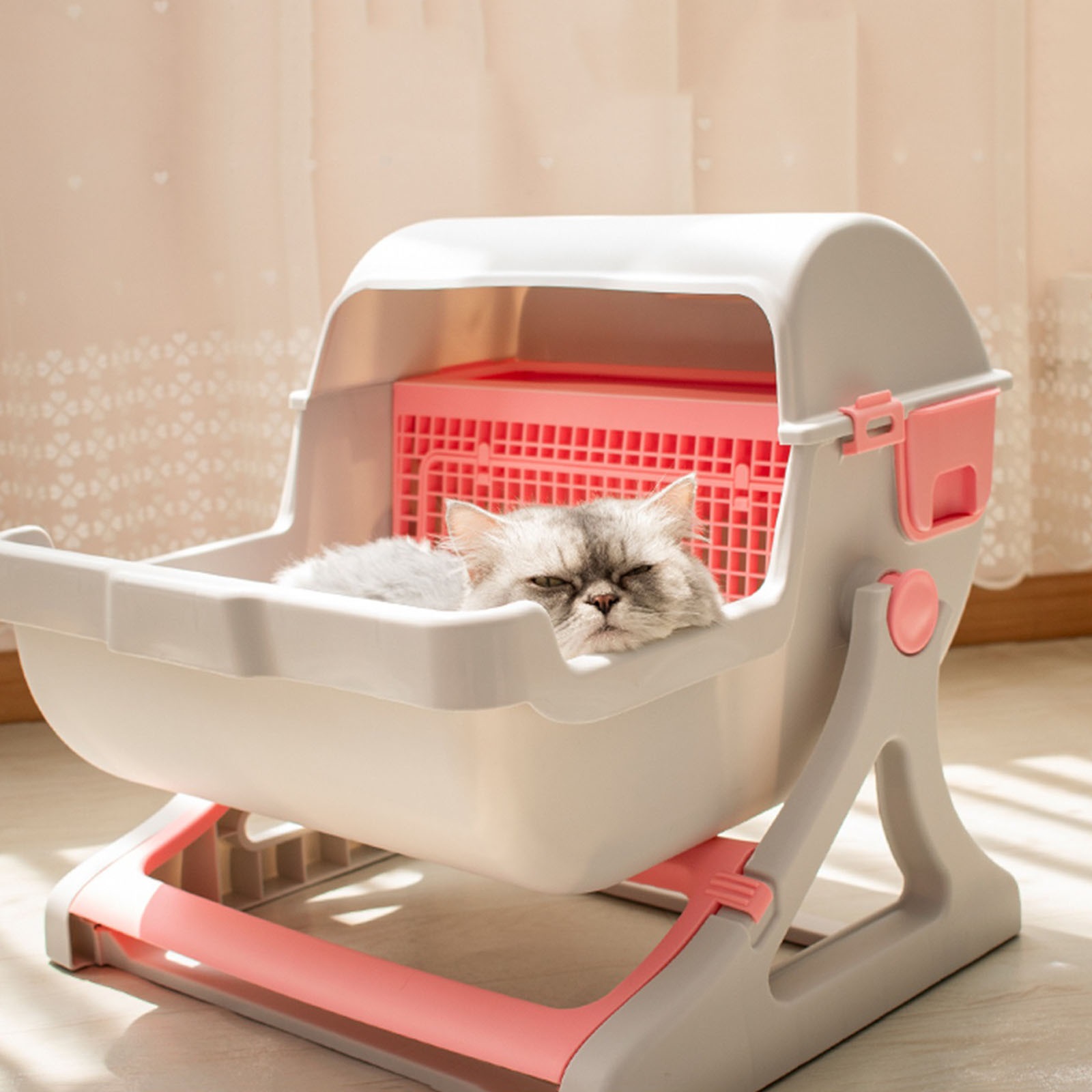 Large Cat Litter Pan Semi-Closed Semi-Automatic Tipping Cat Litter Box Pet Supplies Easy to Clean