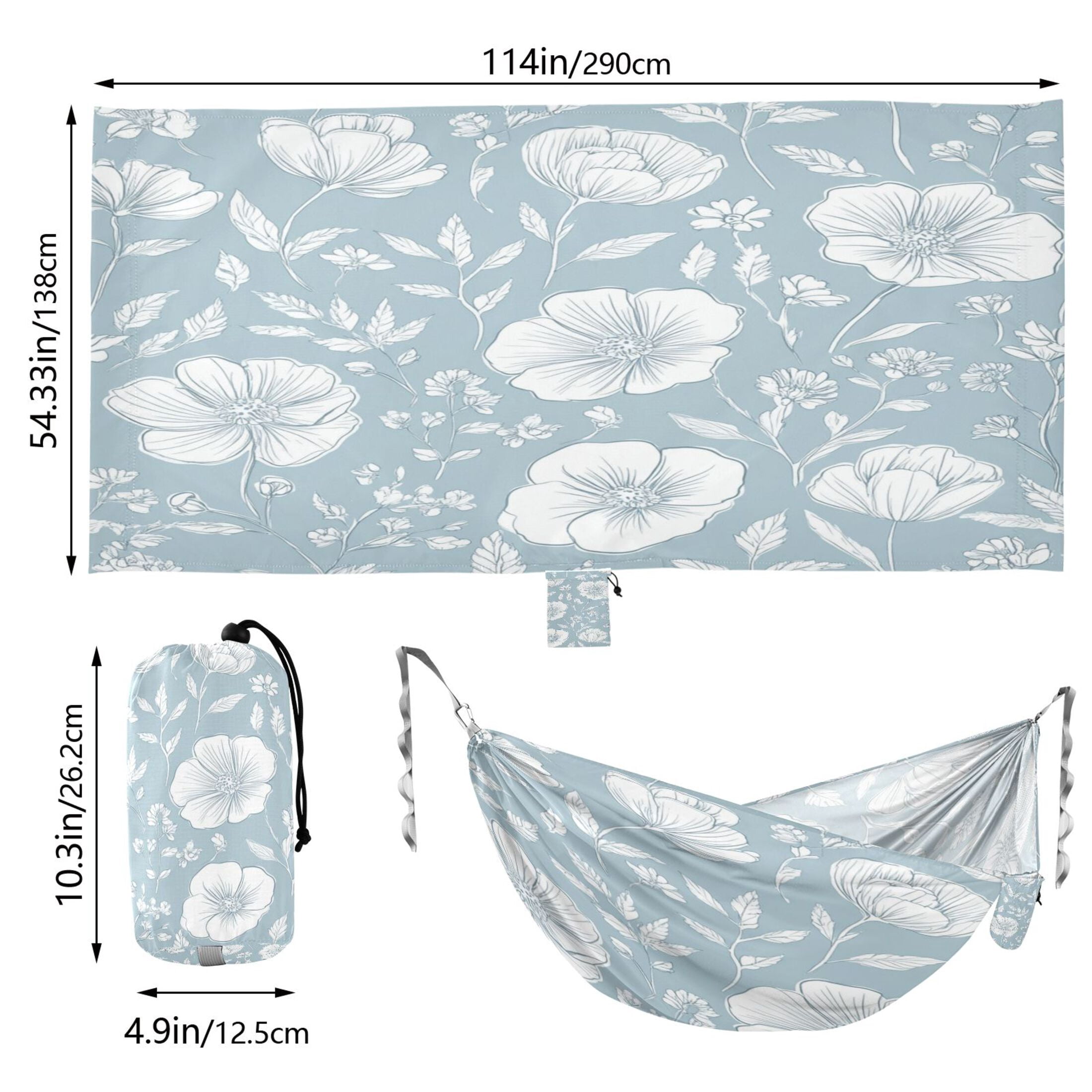 Hammock Camping Hammock Nylon Portable Hammock Travel Camping Hammock Blue Cartoon White Flowers