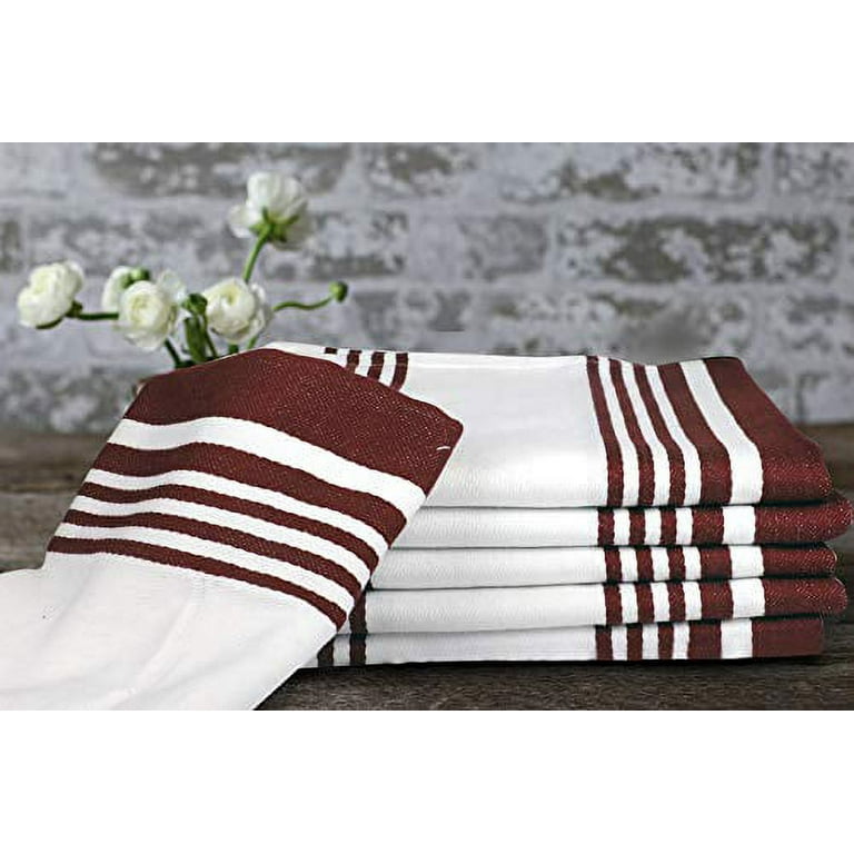 Urban Villa Set of 6 Kitchen Towels Highly Absorbent 100% Cotton Dish Towel 20x30 inch with Mitered Corners Trendy Stripes Black/White Bar Towels 