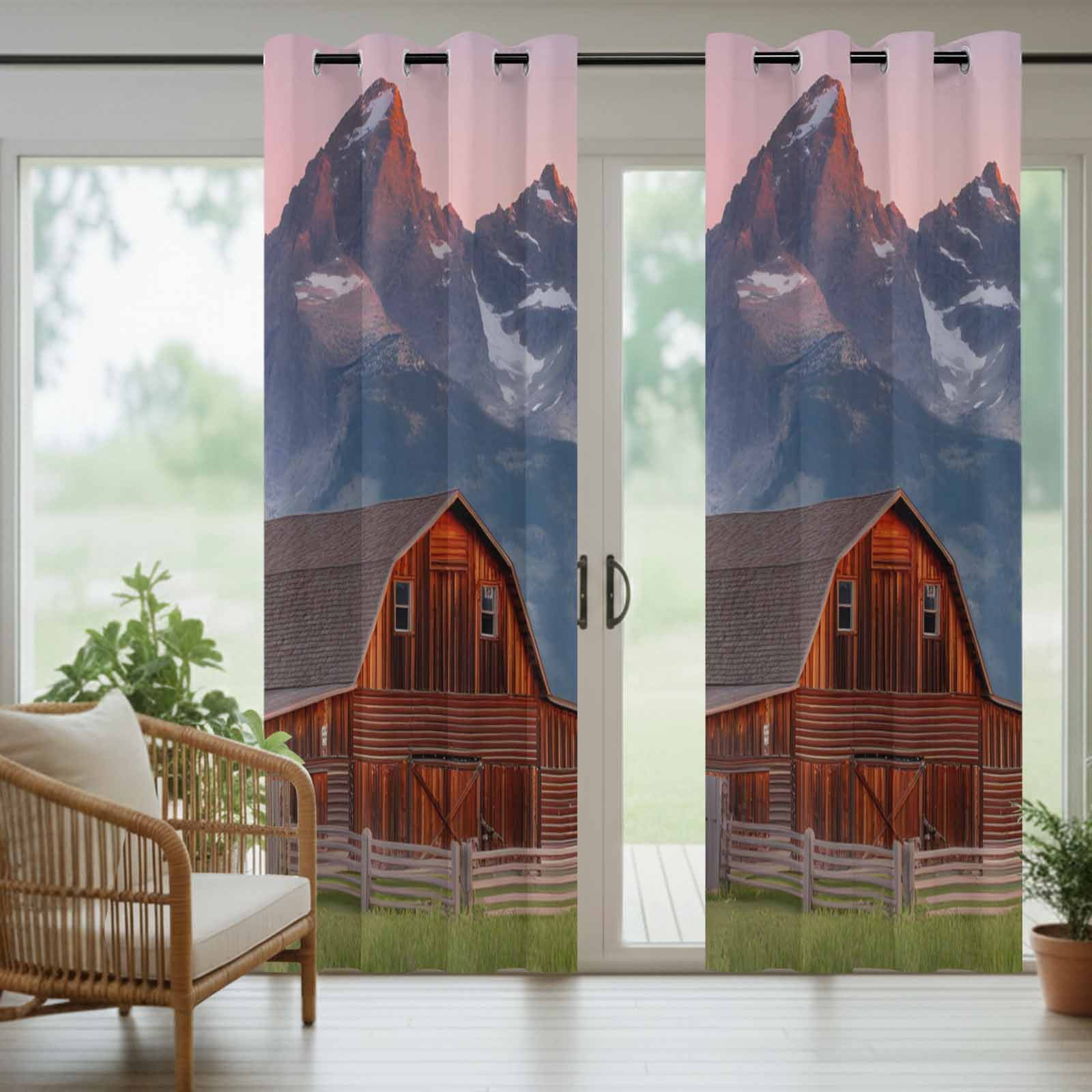 Nature Outdoor Curtains for Patio, Red Barn Rustic Mountain Farmhouse Scenery Sunshade Privacy Drapes Grommet Waterproof Outside Curtains for Porch/Cabana/Balcony 54"x 108", 1 Panel
