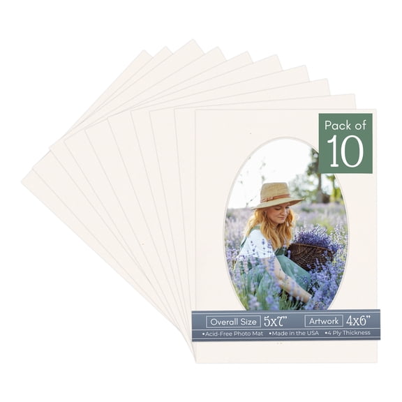 Silver Mist Picture Frame Mat for 5x7 Frames - Oval Opening for 4x6 Photos - 10 Mats