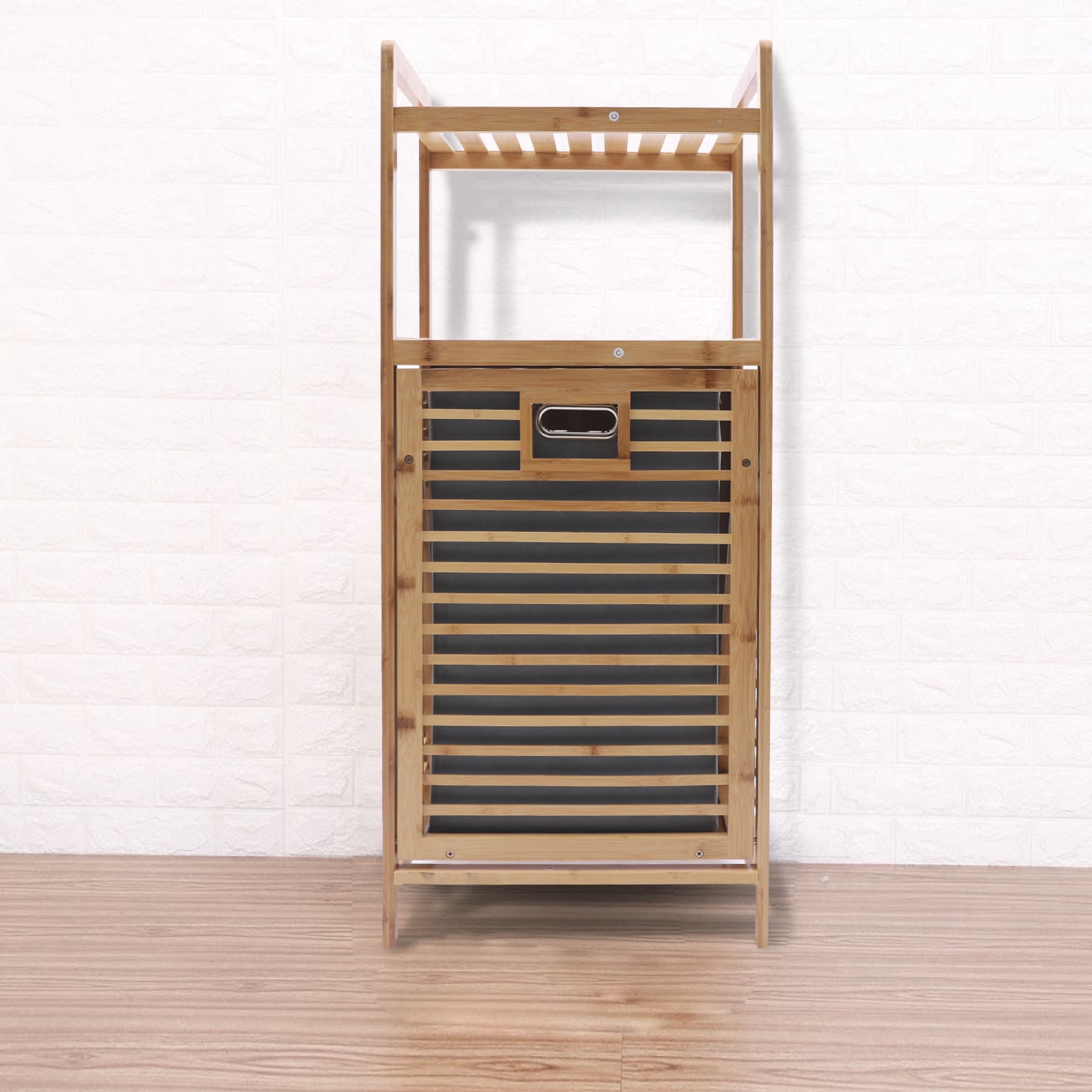 Dwellnix Tilt out Laundry Hamper Bamboo Basket Washing Storage w Handles 2 Tier Shelves