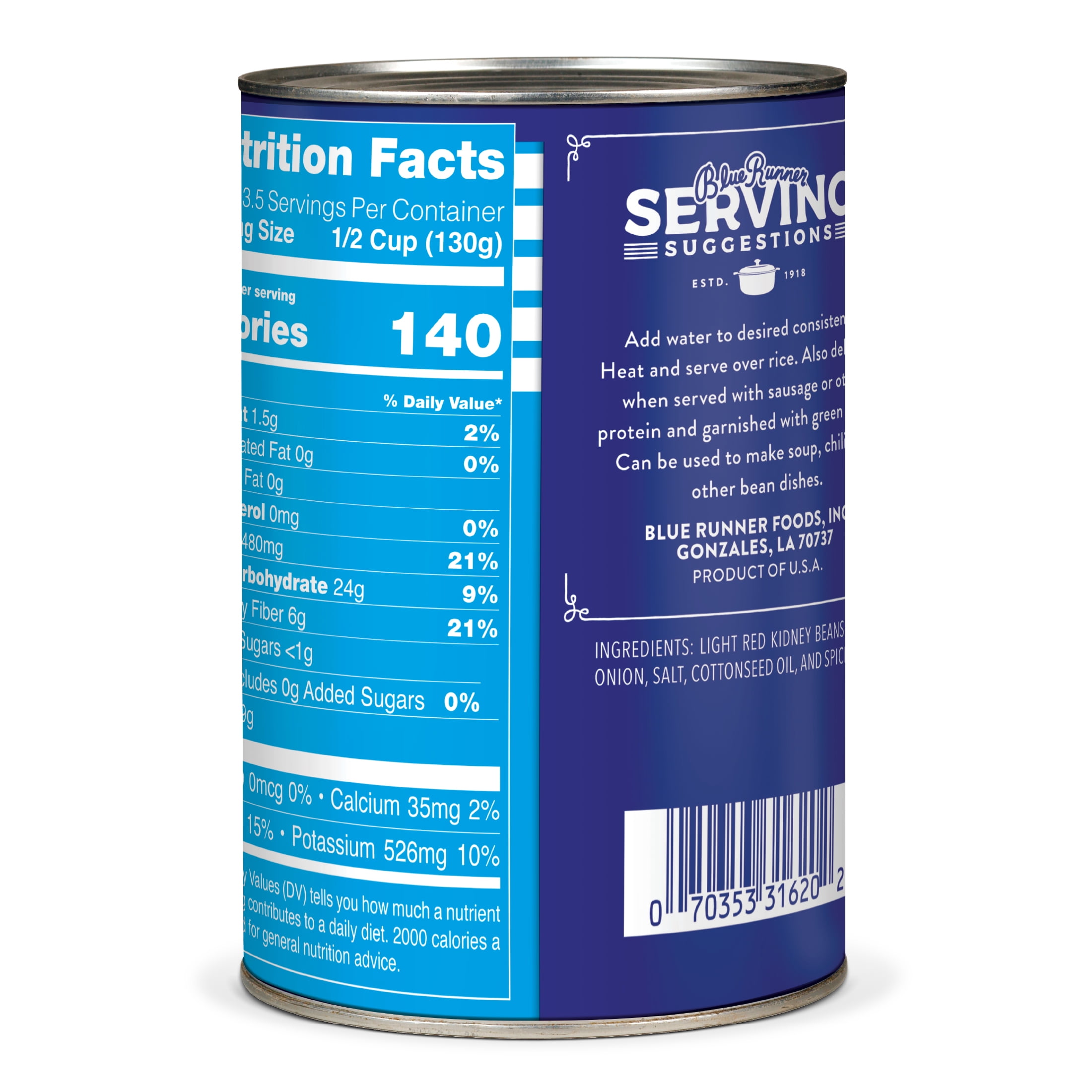 Blue Runner Creole Cream Style Red Beans, 16 oz Can, Heat and Serve