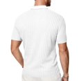 thumbnail image 3 of Homeyce Short Sleeve Polo Shirts for Men Collared Button Down Polo Shirts Business Casual Work Office Lightweight Polo Tee Knitted Striped Short Sleeve Tee Shirt,White M, 3 of 4