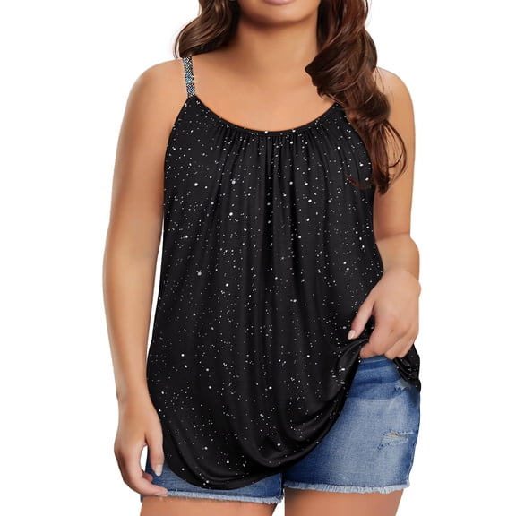 CASSIE LIZ Plus Size Tank Tops Sequin Sleeveless Shirts for Womens Loose Fit Sparkly Party Tunics (XL-5XL)