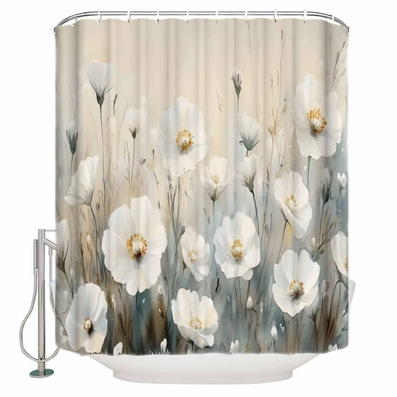 54x78 Inch Shower Curtain Decorative Spring Floral Bathtub Bath Curtains Fabric Waterproof Bathroom Decor White Flowers Modern Oil Painting Small Stall Shower Curtain Set with 12 Hooks