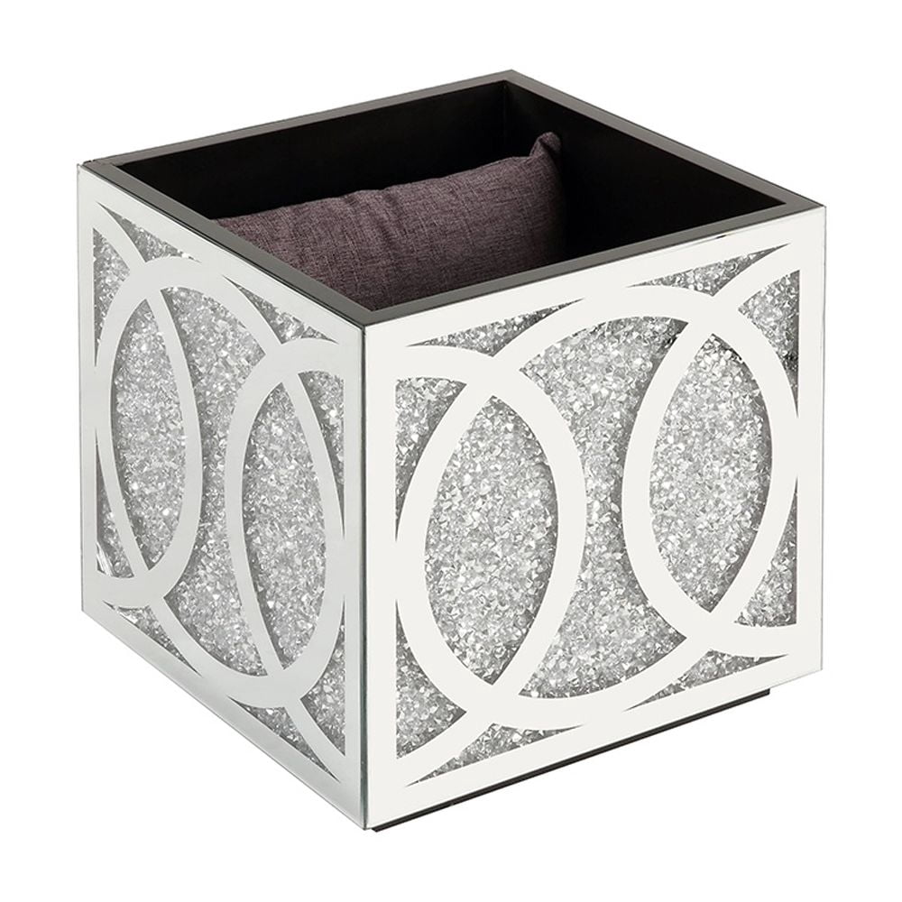 ACME Noralie Ottoman w/Storage, Mirrored & Faux Diamonds