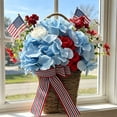 thumbnail image 5 of 4th of July Artificial Floral Wreath Flower Basket - Outdoor Hanging Red White Blue Flower Basket Garden Wall Decor for Courtyard Patio Independence Day Holiday Porch Scene Prop, 5 of 7