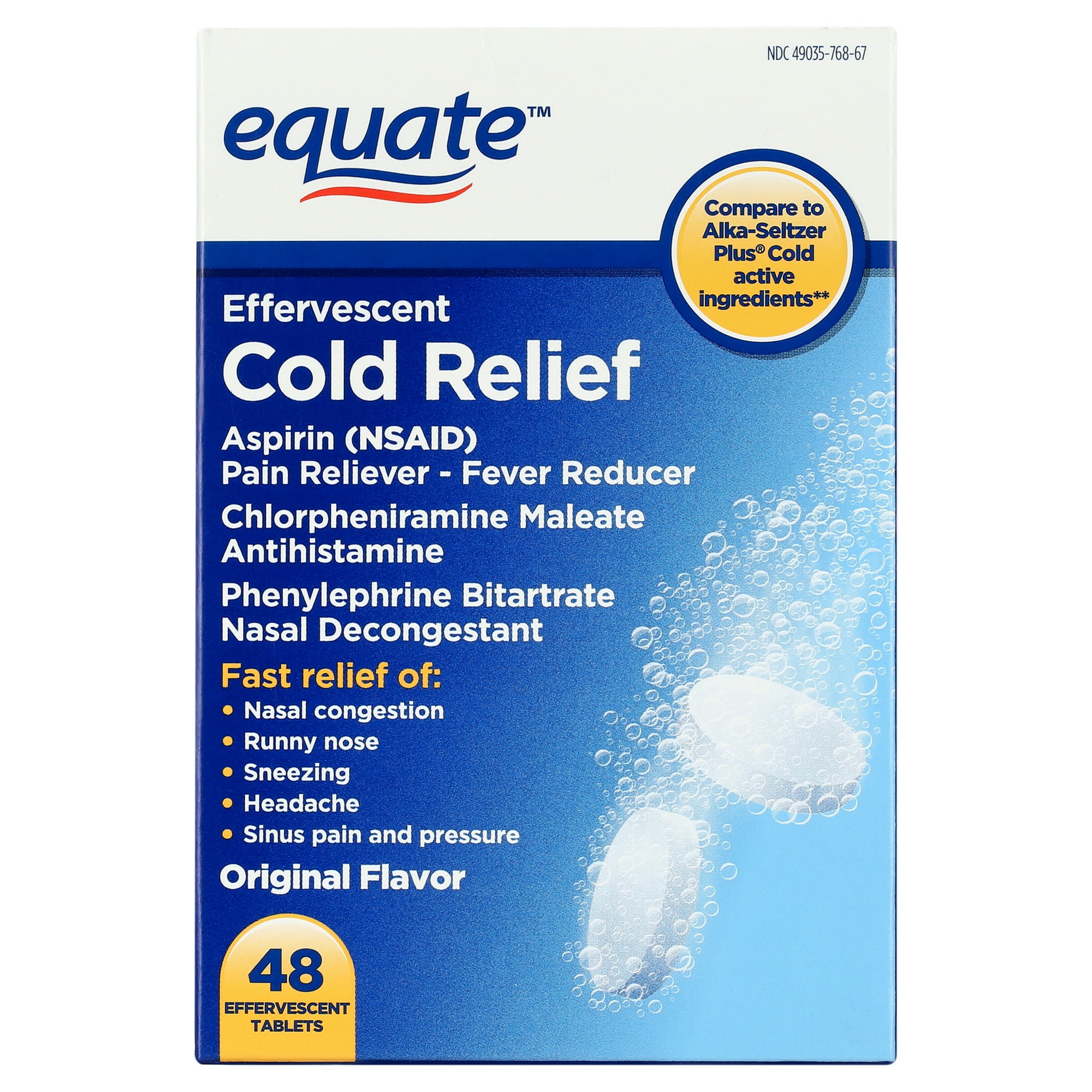 Equate Effervescent Cold Relief, 48 Tablets, Compare to Alka-Seltzer Plus® Cold Active Ingredients