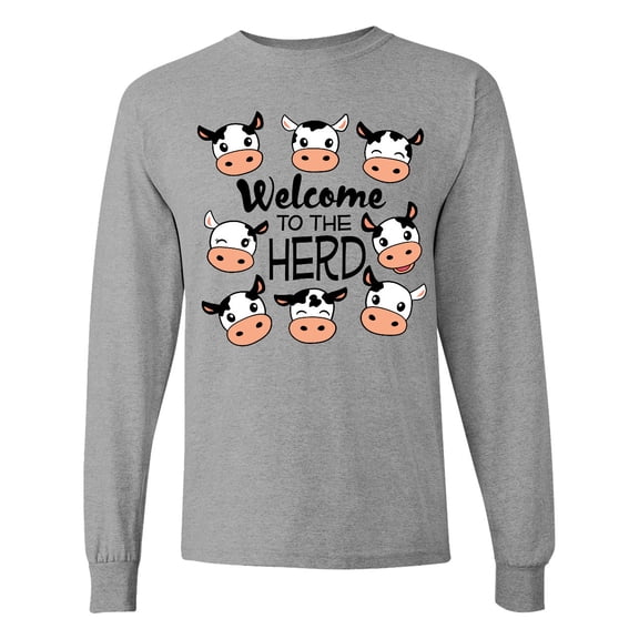Inktastic Welcome to the Herd with Cute Black and White Holstein Cows Long Sleeve T-Shirt