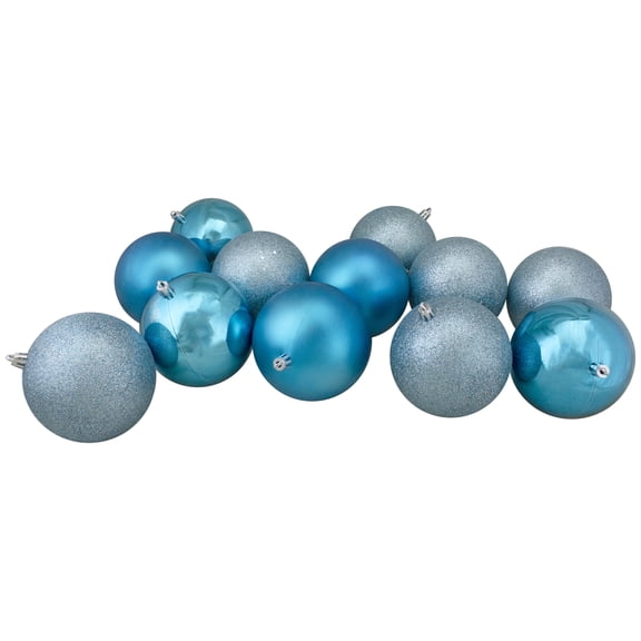 Northlight Shatterproof 4-Finish Christmas Ball Ornaments 3.25" (80mm) - Turquoise Blue - 32ct