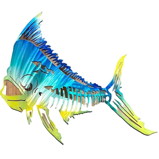 Ounissouiy Adornos de animales marinos colgantes de arte de pared de peces oceánicos de acero inoxidable para la decoración del dormitorio de la sala de Decoración del hogar No.2 Ounissouiy HA044123-02