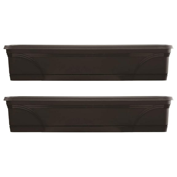 36 Inch Rectangular Indoor Outdoor Medallion Hanging Windowsill Garden Box Planter, Black (2 Pack)