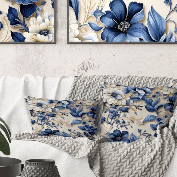 Designart "Blue Victorian Floral Damask I" Damask Printed Throw Pillow