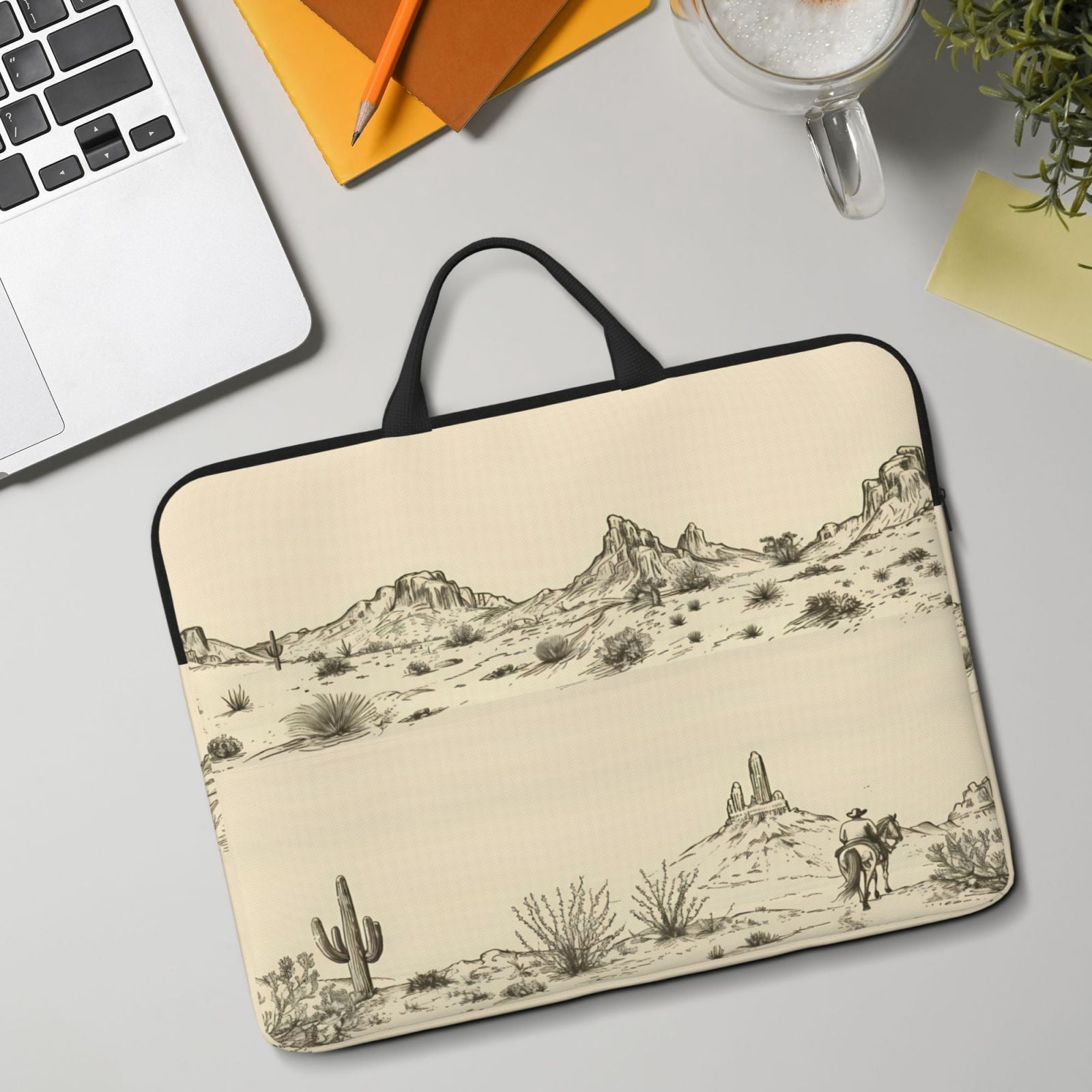 Laptop Sleeve Bag For Women Men 14inch Waterproof Durable Protective Computer Carrying Cover Handle Laptop Case Bag Desert Landscape Mountains Cacti Cowboy (1)