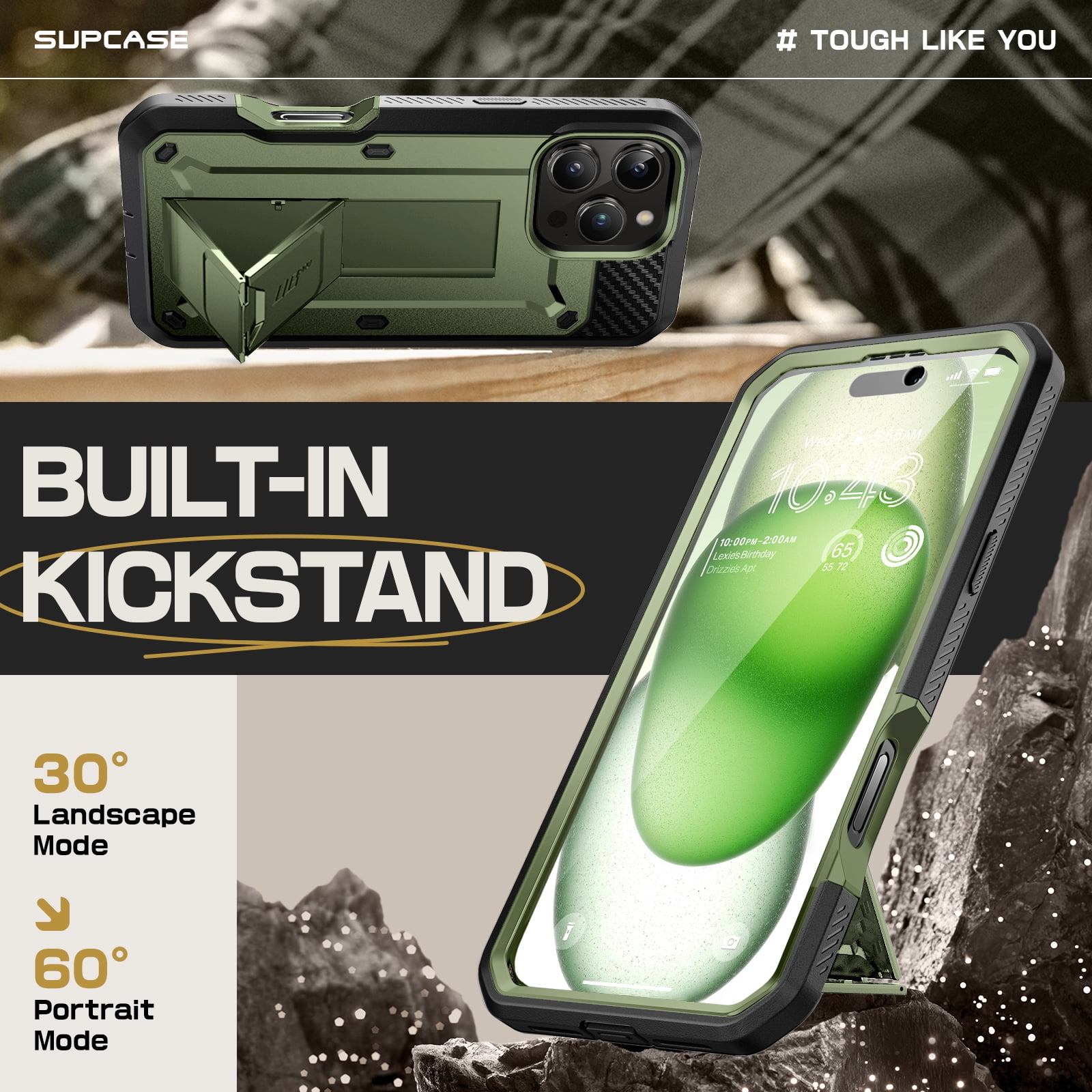 SUPCASE Unicorn Beetle Pro for 2024 Apple iPhone 16 Pro Max 6.9" Case with Screen Protector, [Built-in Stand & Belt-Clip] [Military-Grade Protection] Phone Case Cover for iPhone 16 Pro Max, Green