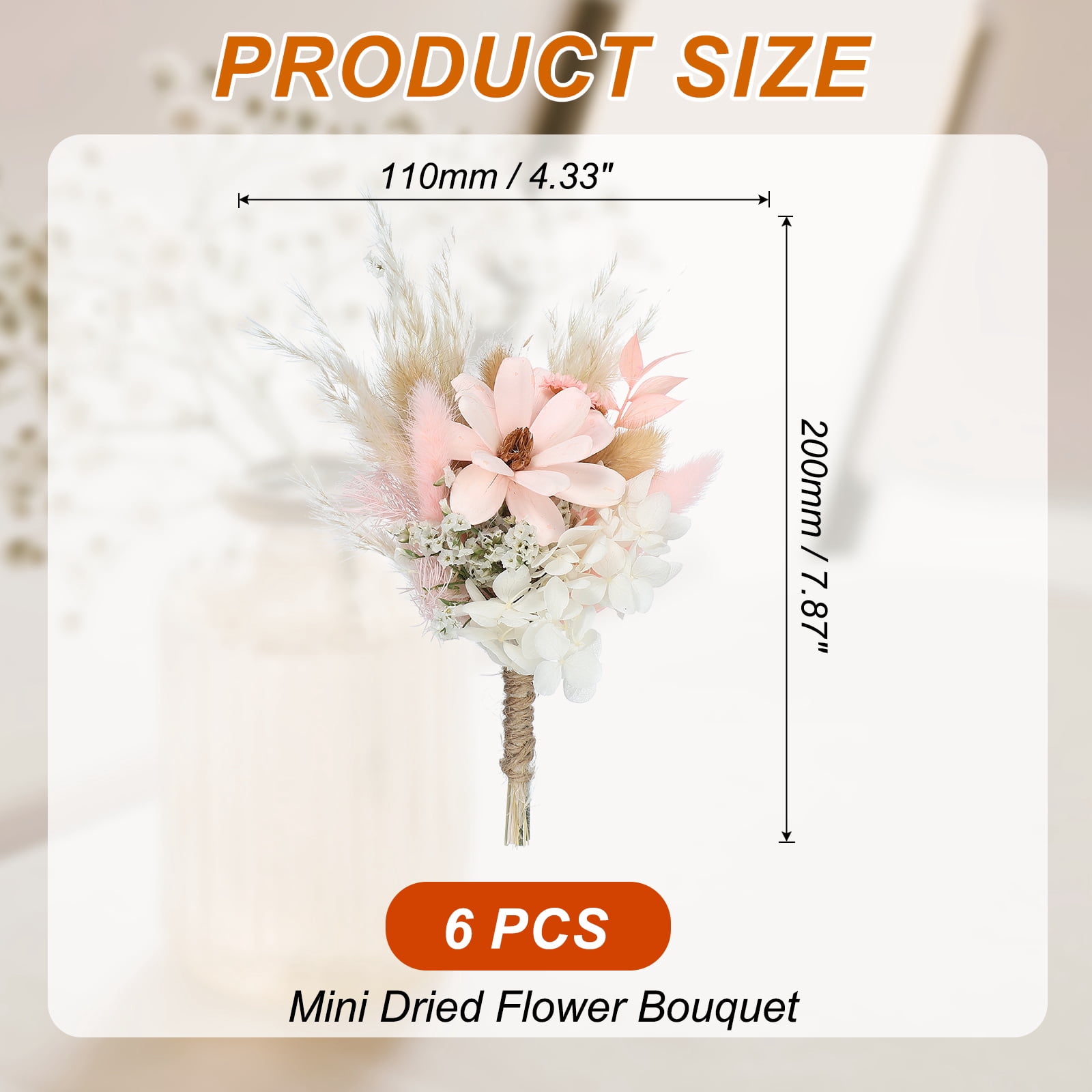 Uxcell 6Pcs Mini Pampas Grass Dried Flower Bouquet Gypsophila Boho Gift Pink White