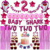 Pink Baby Shark 2nd Birthday Decorations for Girl - Pink Baby Shark Two Foil Balloons Doo Cake Topper Bday High Chair Banner Toppers Curtains For Ocean Themed Party