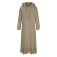 thumbnail image 5 of Womens Oversized Long Hoodie Dress Floral Lace Hem Long Sleeve Cotton Hooded Sweatshirt Maxi Dress with Pockets (2XL, Khaki), 5 of 7