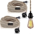 thumbnail image 1 of 2 Pack Pendant Lights With Switch, Hemp Rope With 4.5m Cable, E27 Socket For Hall, Kitchen, Dining Table, Bar (without Bulb), 1 of 4