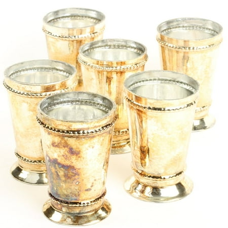 - Koyal Wholesale Antique Burnt Gold Glass Mint Julep Cup Vases, Bulk Set of 6, Bud vase, Candle Holders