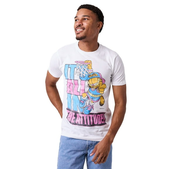 Garfield It's All In The Attitude Men's White Crew Neck Short Sleeve T-shirt-Medium