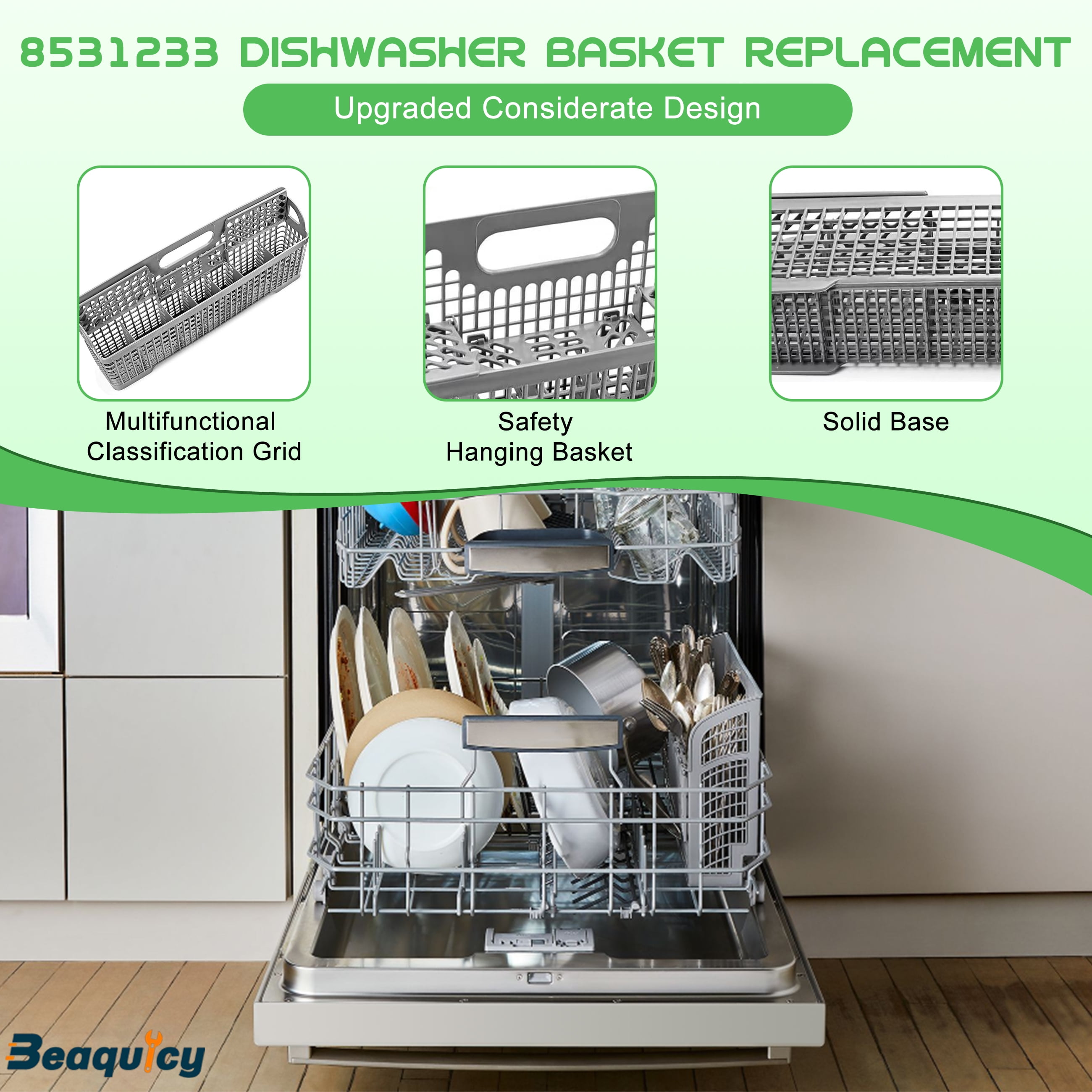 Beaquicy Dishwasher Silverware Basket Replacement for Whirlpool WP8531233