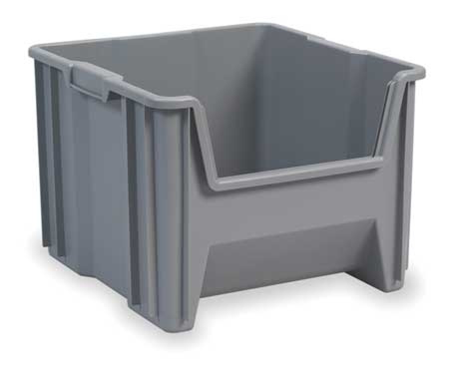 AKROMILS 13018GREY Gray Stacking Bin, 171/2"L x 161/2"W x 121/2"H
