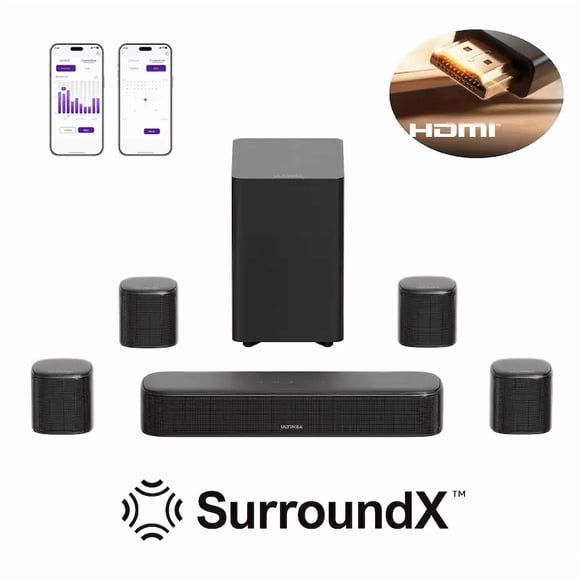 ULTIMEA Aura S4T Barra de Sonido para TV 7.1ch con 4 Bocinas Envolventes, Sistema Envolvente Sound con Subwoofer de 5.25", Control por App, Bluetooth 6.0, HDMI/OPT/AUX, Potencia Máxima 350W
