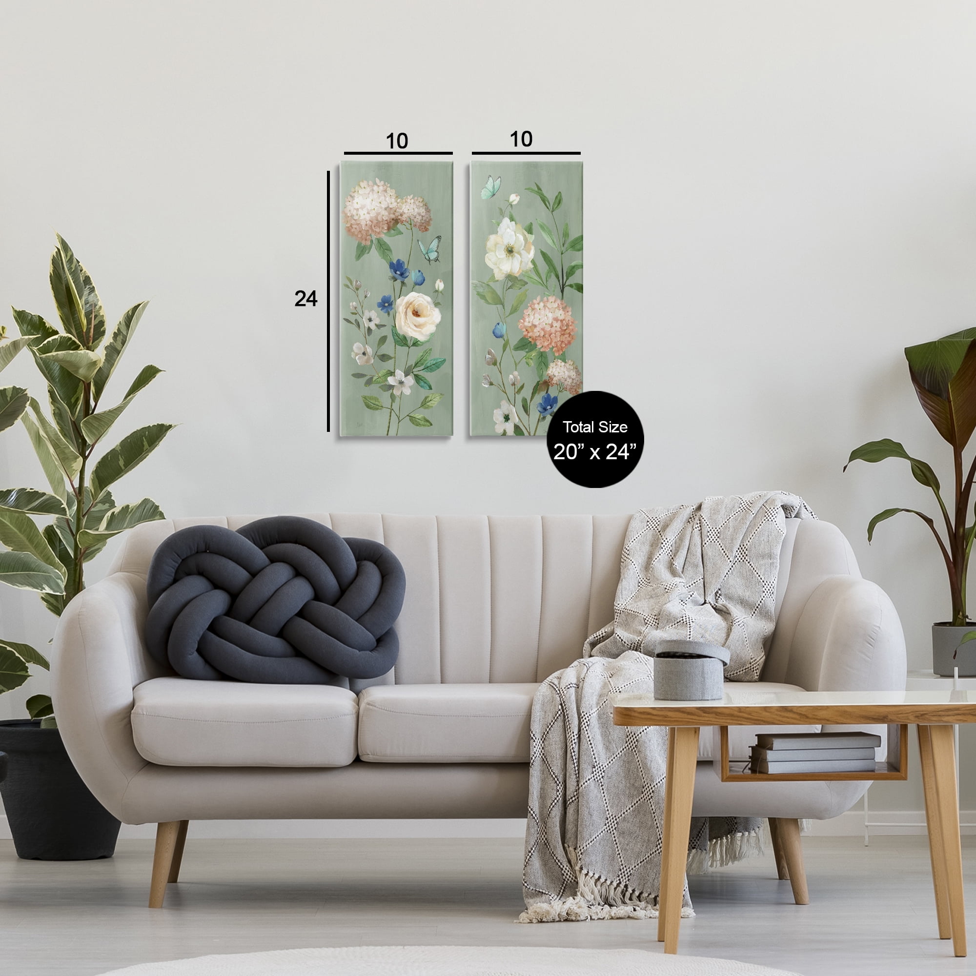 Stupell Industries Mint Hydrangeas & Roses 2 Piece Canvas Wall Art Set, design by Nan