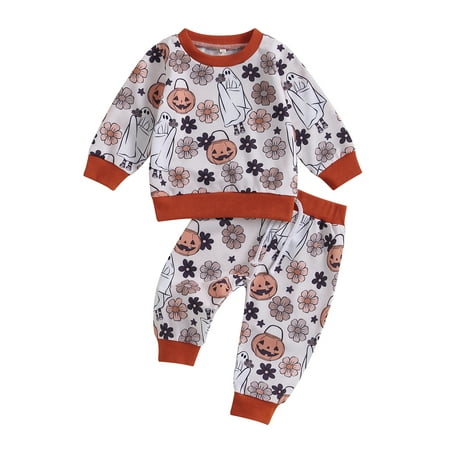 

Bagilaanoe 2Pcs Toddler Baby Girl Boy Halloween Outfits Pumpkin Print Long Sleeve Sweatshirts Tops + Trousers 6M 12M 18M 24M 3T Kids Long Pants Set