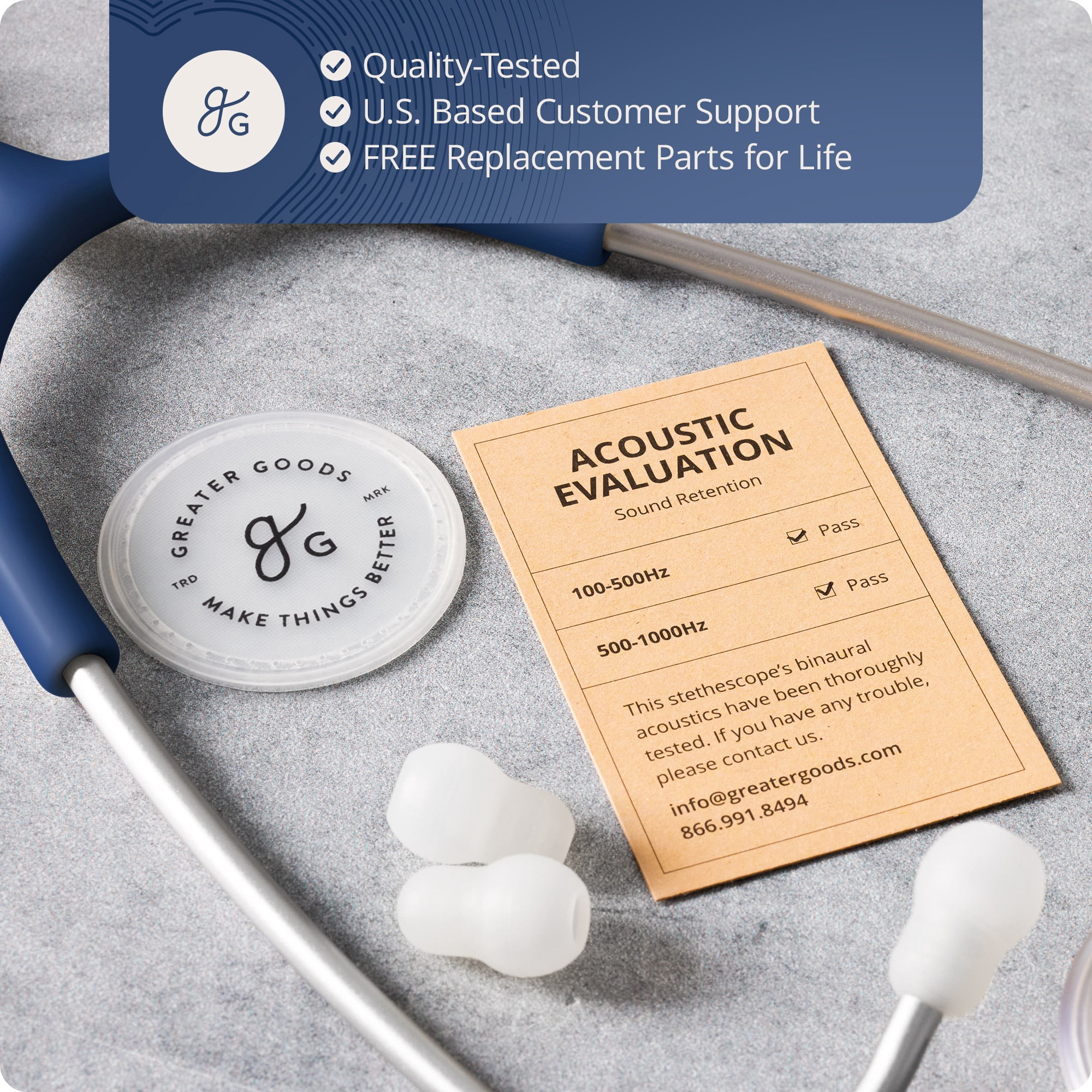 Greater Goods Dual-Head Stethoscope, Clear Doctors, Nurses, Students, First Aid Kit (Blue)