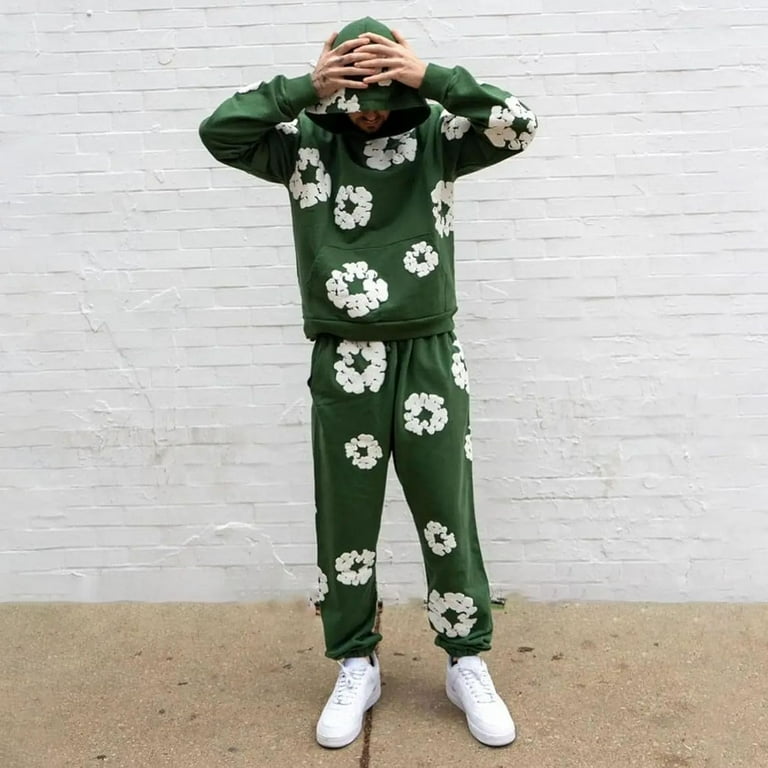 Embroidered Sweatshirt Men's Y2K Flower Puff Hoodie Oversized