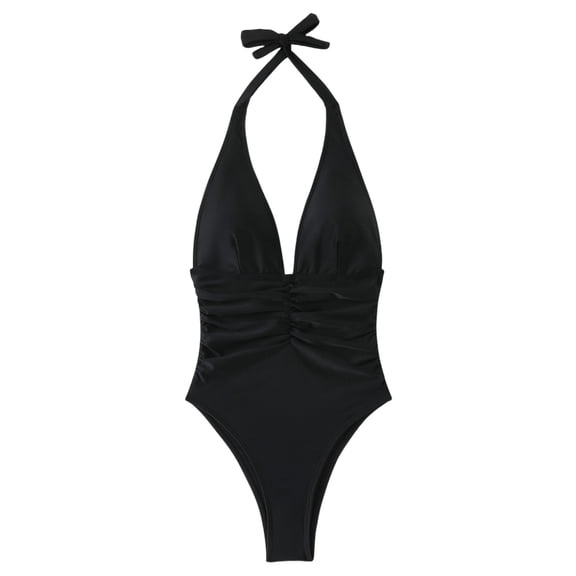 Npasoilc Swimsuit for Women Deep V-Neck High Waisted Drawstring Adjustable Gathering Bikini Style Supportive Summer Beachwear