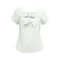 thumbnail image 5 of Women's Square Neck Bow Blouse - Puff Sleeve Casual Top with Tie Front Detail, Lightweight Summer Shirt for Date & Daily Wear White XXL, 5 of 6
