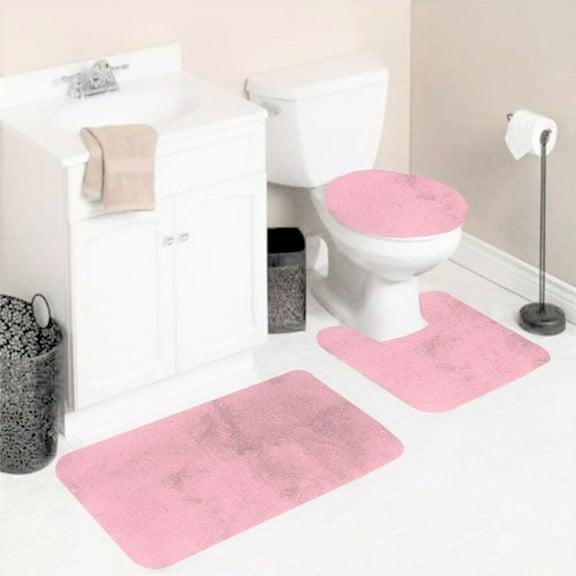 3 Pieces Non Slip Fluffy Shaggy Chenille Pink #6 Color U- Shape Toilet Bath Mats for Bathroom Tub Shower