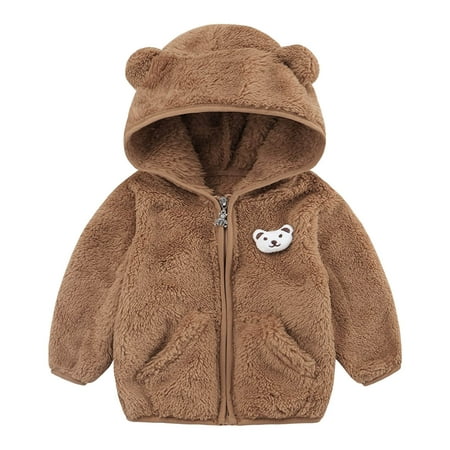 

Jgppe Toddlers Fleece Jackets Trendy Hooded Solid Color Cute Bear Ears Shape Zipper Tops Warm Coat for Fall Winter