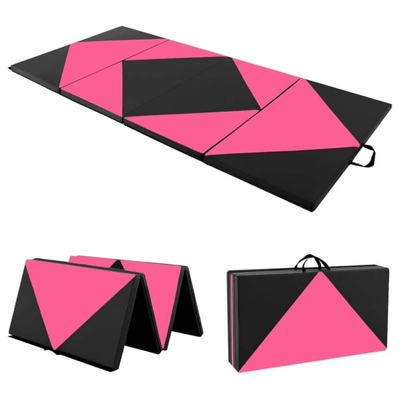 WSSYzyzf 4x8ft Gymnastics Mat 2-Inch Thick Black/Pink Folding Mat Heavy Duty for Martial Arts Yoga