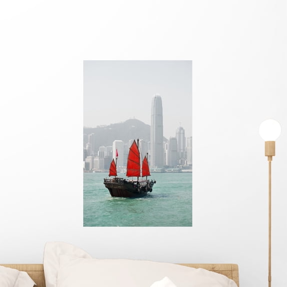 Hong Kong Junk Boat Wall Mural by Wallmonkeys Peel and Stick Graphic (18 in H x 15 in W) WM147639
