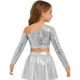 thumbnail image 3 of Eandarui Kids Girls One-Shoulder Stage Show Dancing Outfits Sequins Modern Hip Hop Tank Vest Jazz Dance Crop Tops Silver 16, 3 of 6