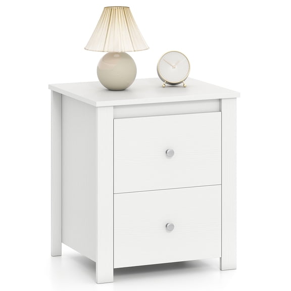 Gymax Nightstand w/ 2 Drawers Modern Bedside Table Wooden Accent End Table w/ Storage Floor Standing Sofa Side Table for Bedroom