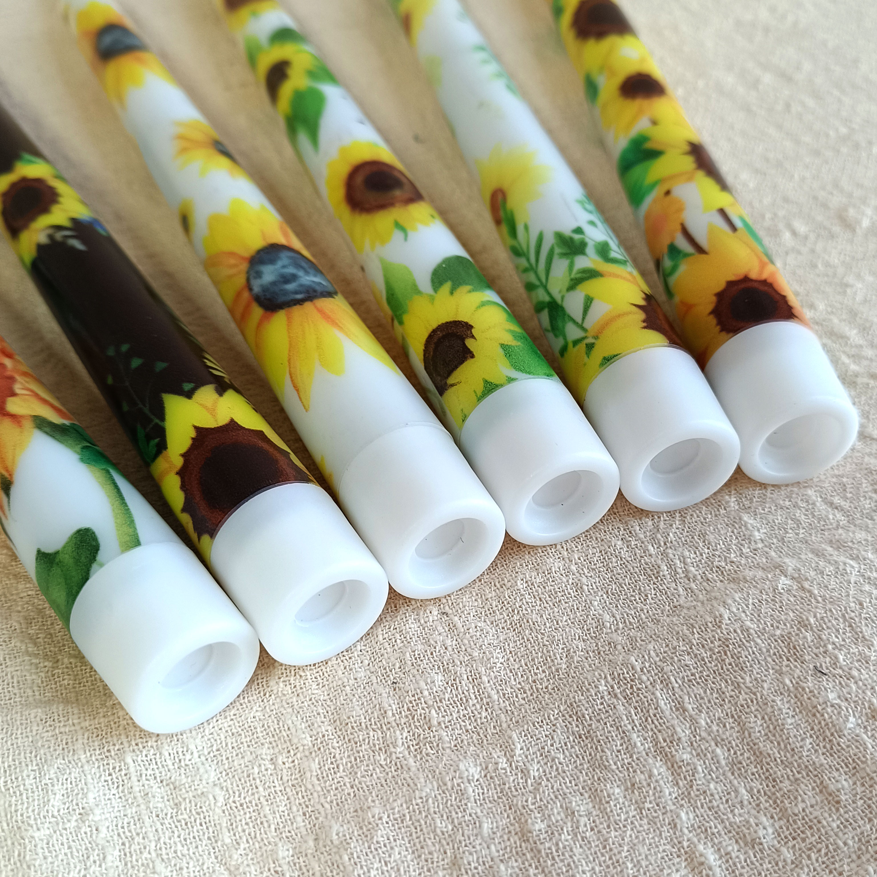XINAOBAOLUO 6 PCS Sunflower Flameless Taper Candles Battery Operated LED Golden Bloom Decor Flameless Taper Candle Sticks Flower Home Decor