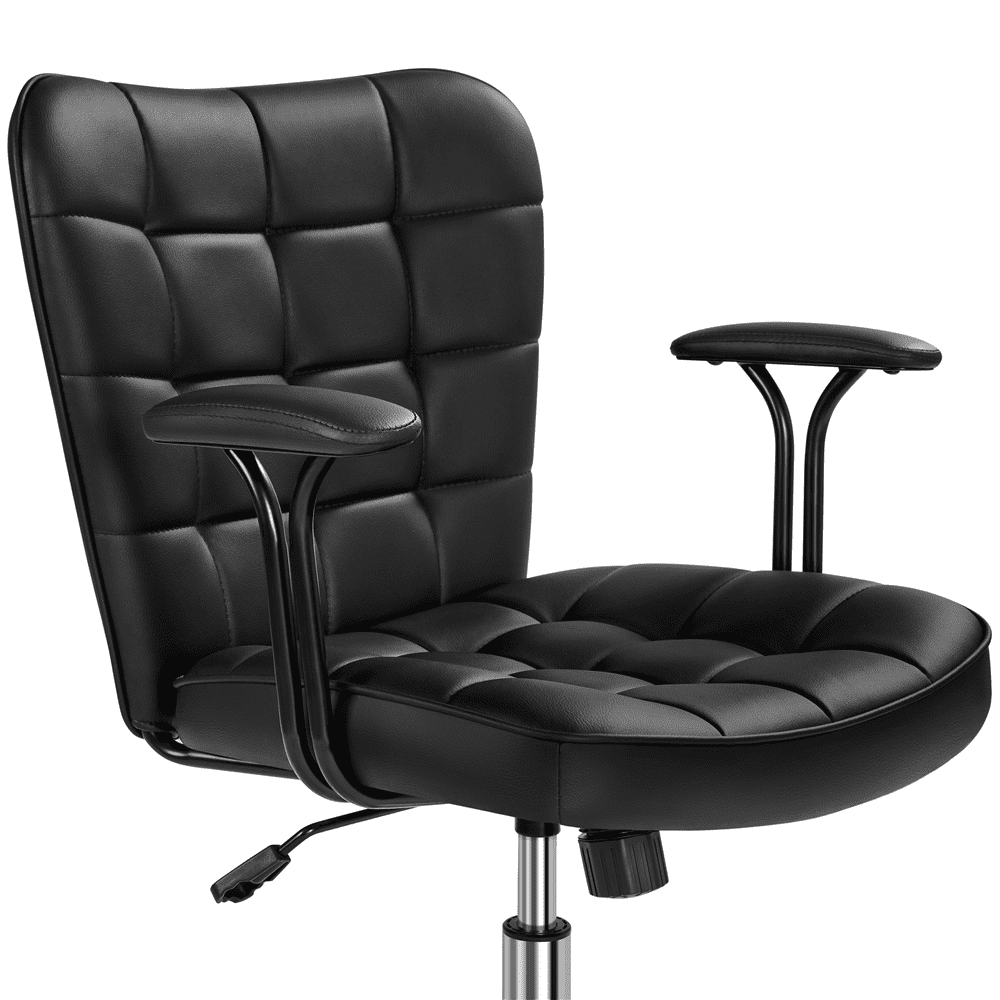 Yaheetech PU Leather Desk Chair with Padded Arms, Black