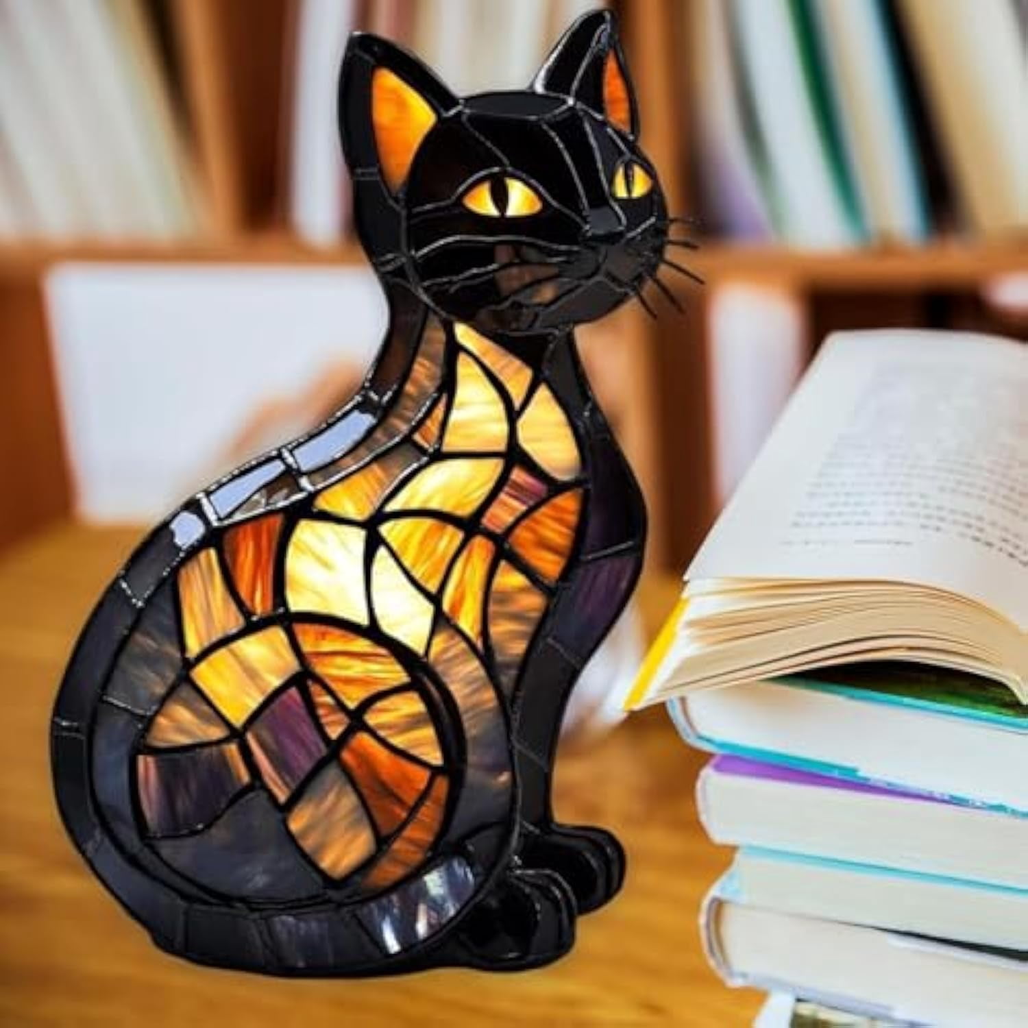 Solymall Glowkitty, Serum/Sherman Glow Kitty Dreamy Cat Night Lamp, Vueez/Libiyi/Sherum/Vianys/Pubyfun/Migilife/Solymall Stained Glowkitty Glass Cat Lamp for Cats Lovers (A2)