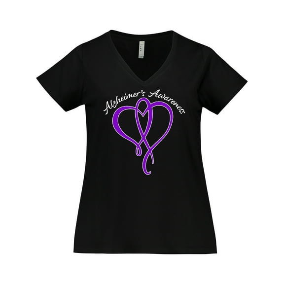 Inktastic Alzheimer's Awareness Purple Ribbon Heart Women's Plus Size V-Neck T-Shirt