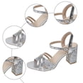 thumbnail image 5 of Rokment Sparkly Sequin Dressy Sandals for Women Bride Wedding Metallic Delicate Leather Pointed Toe Chunky Block High Heels Rhinestones Dress Pumps Summer Silver Size 6.5, 5 of 8