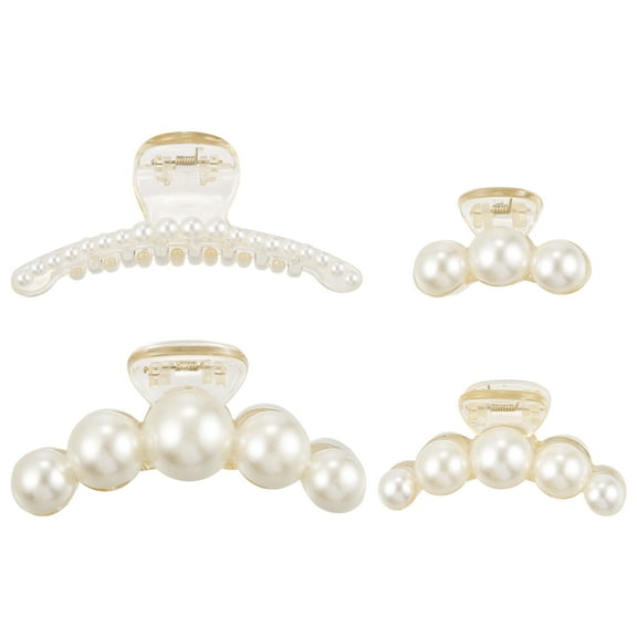 Unique Bargains 4 Pcs Pearl Hair Claw Styling Hair Clips Strong Hold Hair Jaw Clips Hair Accessories for Women