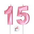 thumbnail image 1 of Velas de cumpleaños con números (15 velas rosas) Número en forma de diamante 3D Velas de pastel de feliz cumpleaños para fiesta de cumpleaños Decoración de bodas Fiesta temática de reuniones, 1 of 1